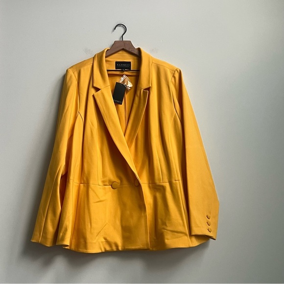 New ELOQUII Peplum Stretch Work Blazer Marigold Yellow Plus 26 Double Breasted - Picture 2 of 16